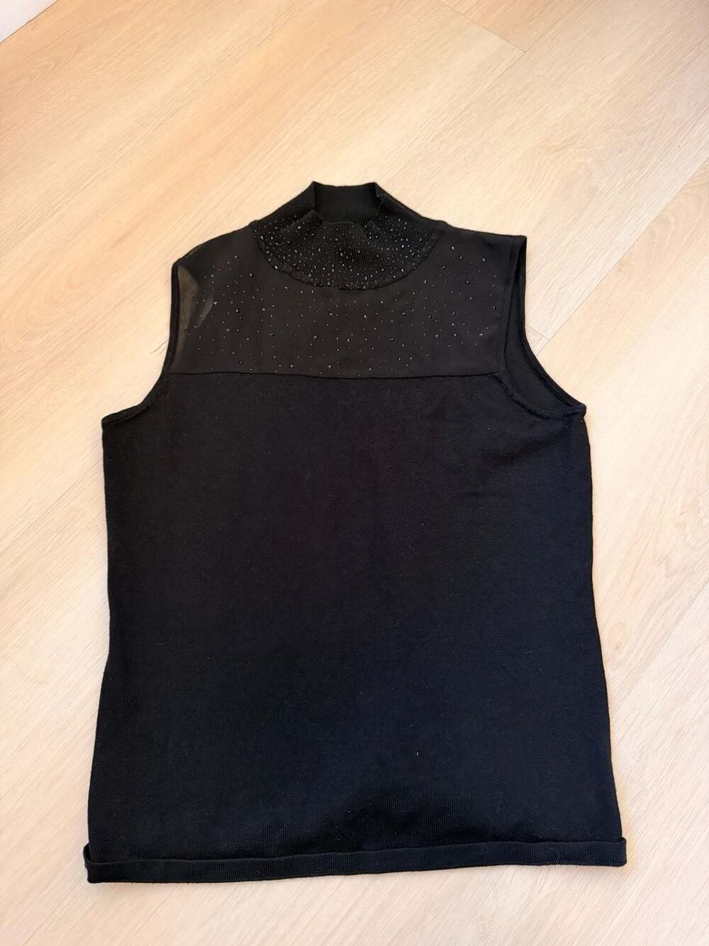 Premise Sleeveless Mock Neck Top Size L Black Rhinestone Embellished